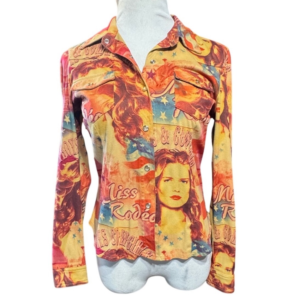 Vintage Sage West USA made Womens Medium Western Rodeo Cowgirl Graphic Shirt
